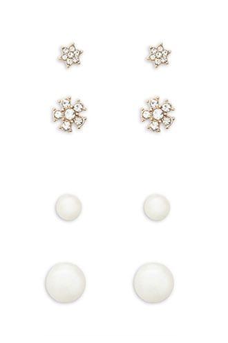 Forever21 Rhinestone & Faux Pearl Earring Set
