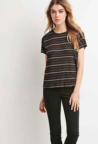 Forever21 Women's  Classic Striped Tee (black/multi)