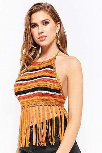 Forever21 Striped Crochet Halter Top