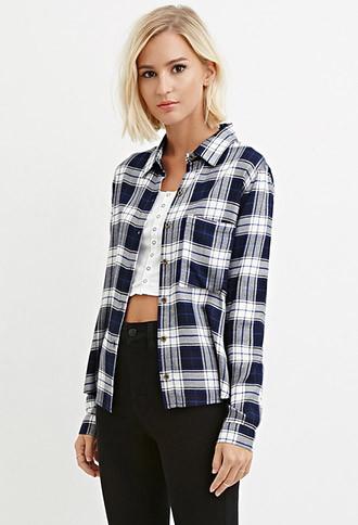 Forever21 Women's  Tartan Plaid Shirt (black/cream)