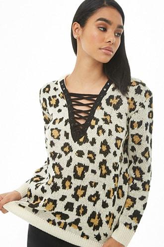 Forever21 Leopard Lace-up Sweater