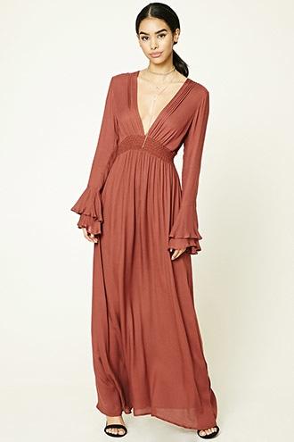 Forever21 Women's  Flounce-sleeve Maxi Dress