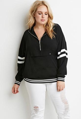 Forever21 Plus Varsity-striped Hooded Pullover