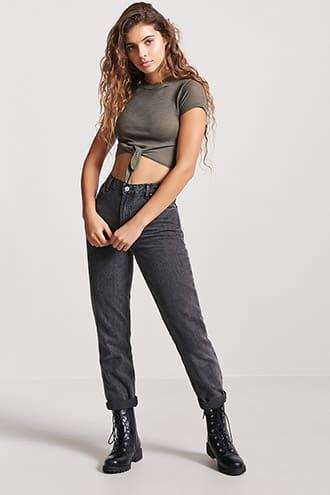 Forever21 Ribbed Tie-front Tee