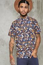 21 Men Men's  Navy & Taupe Slim-fit Floral Print Shirt