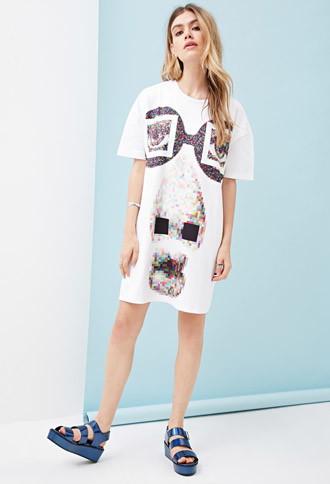 Forever21 Ziztar Pixelated Face Graphic Dress