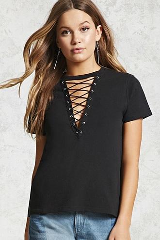 Forever21 Lace-up Boxy Tee