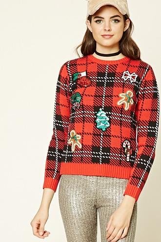 Forever21 Women's  Sequined Patch Holiday Sweater