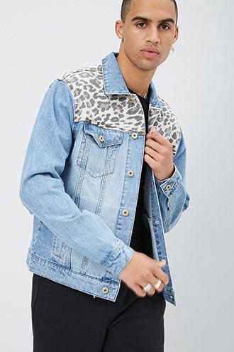 Forever21 Leopard-panel Denim Jacket