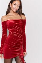 Forever21 Ruched Velvet Off-the-shoulder Dress