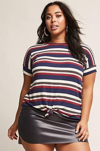 Forever21 Plus Size Knot-front Stripe Top