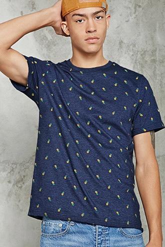 21 Men Men's  Heather Grey Pineapple Print Tee