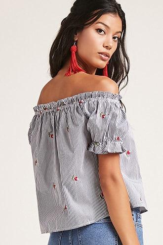 Forever21 Embroidered Striped Top