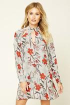 Love21 Women's  Cream & Red Contemporary Floral Print Dress