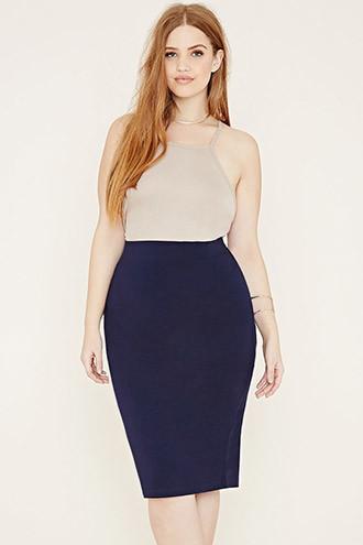 Forever21 Plus Women's  Navy Plus Size Knit Pencil Skirt