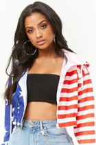 Forever21 Us Flag Print Cropped Windbreaker