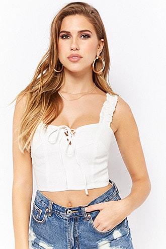 Forever21 Linen Ruffle Crop Top