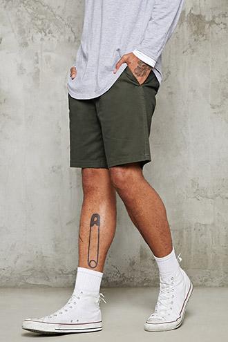 21 Men Men's  Olive Cotton-blend Chino Shorts