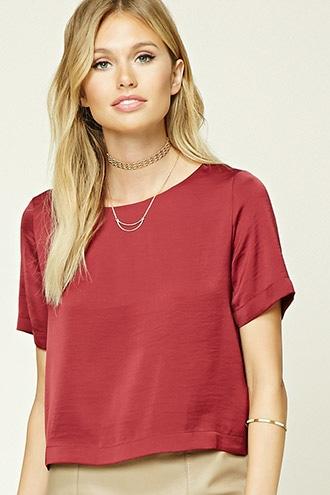 Forever21 Women's  Wine Boxy Satin Top