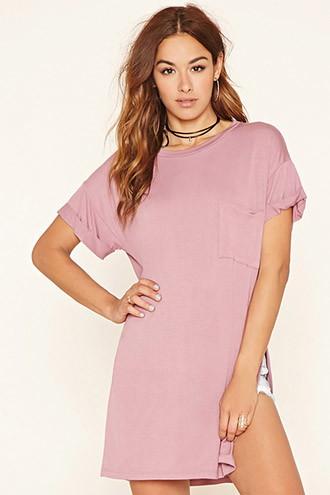 Forever21 Women's  Mauve High-slit Longline Tee