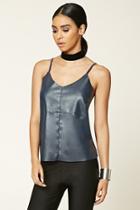 Forever21 Women's  Navy Faux Leather-front Cami