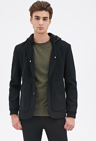 21 Men Knit-hooded Coat Black/charcoal Heather Small