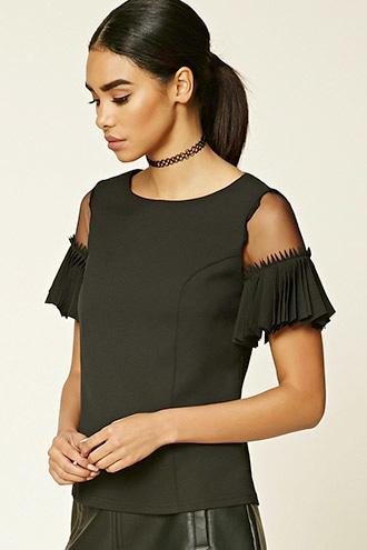 Forever21 Women's  Mesh Fringe-sleeved Top