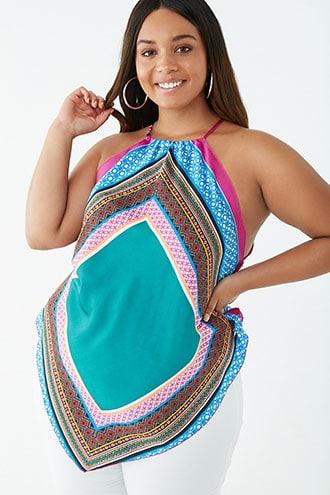 Forever21 Plus Size Banded Print Handkerchief Halter Top