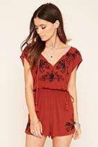Forever21 Women's  Rust & Black Floral Embroidered Romper