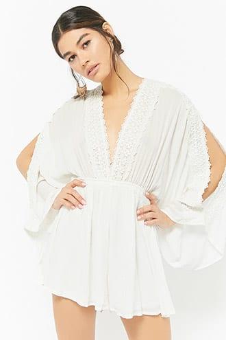 Forever21 Selfie Leslie Plunging Crochet Lace Romper