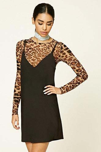 Forever21 Women's  Leopard Combo Slip Dress