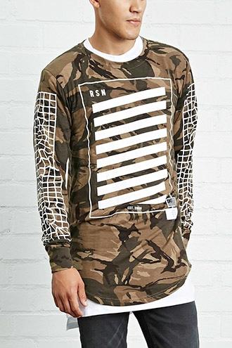 21 Men Men's  Reason Camo Print Longline Tee