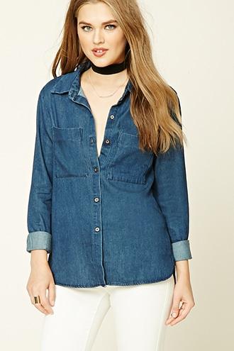 Forever21 Women's  Denim Longline Shirt