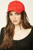 Forever21 Women's  Red Faux Suede Baseball Cap