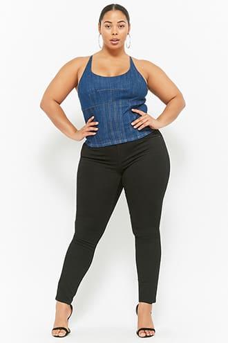 Forever21 Plus Size Stretch-denim Crop Cami