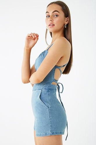 Forever21 Denim Lace-up Romper