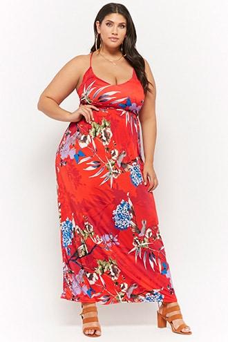 Forever21 Plus Size Lace-up Floral Print Maxi Dress