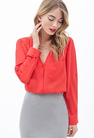 Love21 Buttoned Pocket Blouse