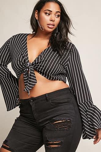 Forever21 Eta Plus Size Self-tie Stripe Crop Top