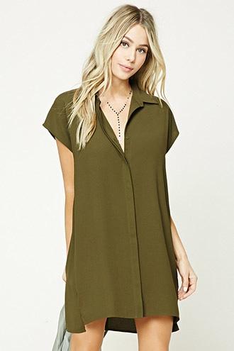 Forever21 Women's  Olive Button-front Shift Dress