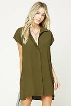 Forever21 Women's  Olive Button-front Shift Dress