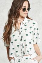 Forever21 Palm Print Cropped Shirt