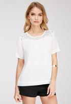 Forever21 Contemporary Embroidered Floral Pattern Blouse