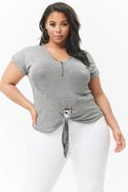 Forever21 Plus Size Striped Zip-front Tie-front Top