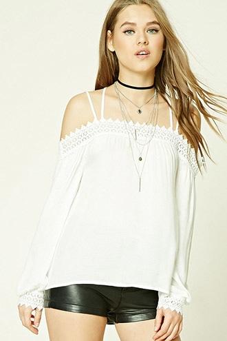 Forever21 Crochet Trim Open-shoulder Top