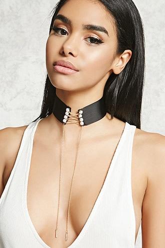 Forever21 Faux Pearl Drop Chain Choker