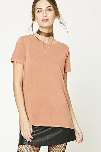 Forever21 Women's  Rust Slub Knit Side Slit Tee