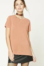 Forever21 Women's  Rust Slub Knit Side Slit Tee