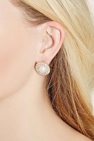 Forever21 Gold & Cream Faux Pearl Rhinestone Studs