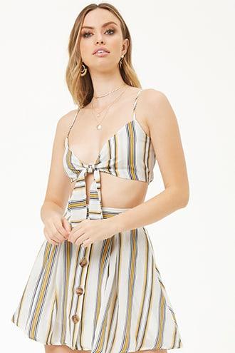Forever21 Striped Tie-front Crop Top & Skirt Set